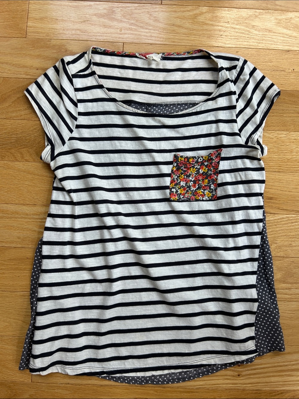 Anthropologie Women’s Striped Short Sleeve Tee with Floral Pocket